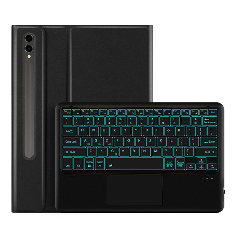 Til Samsung Galaxy Tab S10+ / S9+ / S8+ / S7+ / S7 FE Baggrundsbelyst Touchpad Bluetooth-kompatibelt Tastatur med Penholder Læder Tablet Cover