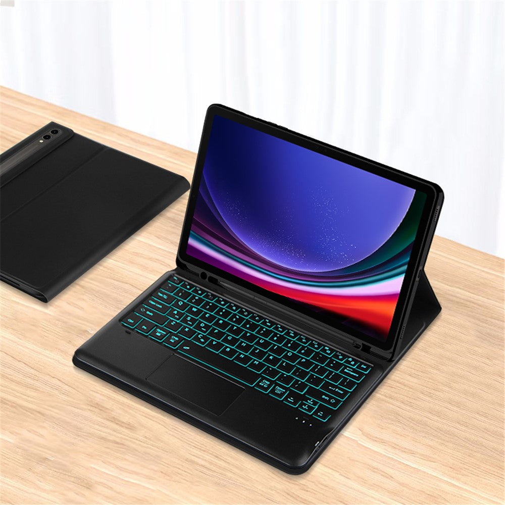 Til Samsung Galaxy Tab S10+ / S9+ / S8+ / S7+ / S7 FE Baggrundsbelyst Touchpad Bluetooth-kompatibelt Tastatur med Penholder Læder Tablet Cover