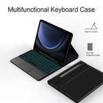 For Samsung Galaxy Tab S10 FE / S9 FE / S9 / S8 / S7 Backlit Touchpad Bluetooth-Compatible Keyboard with Pen Slot Leather Tablet Case