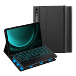 Til Samsung Galaxy Tab S9 FE+ baggrundsbelyst touchpad Bluetooth-kompatibelt tastatur med penneholder læder tabletcover
