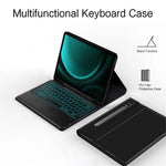 Til Samsung Galaxy Tab S9 FE+ baggrundsbelyst touchpad Bluetooth-kompatibelt tastatur med penneholder læder tabletcover