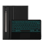 Til Samsung Galaxy Tab S9 FE+ baggrundsbelyst touchpad Bluetooth-kompatibelt tastatur med penneholder læder tabletcover