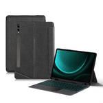 Til Samsung Galaxy Tab S9 FE+ Læderetui + Bluetooth-kompatibelt tastatur med baggrundsbelysning og trackpad