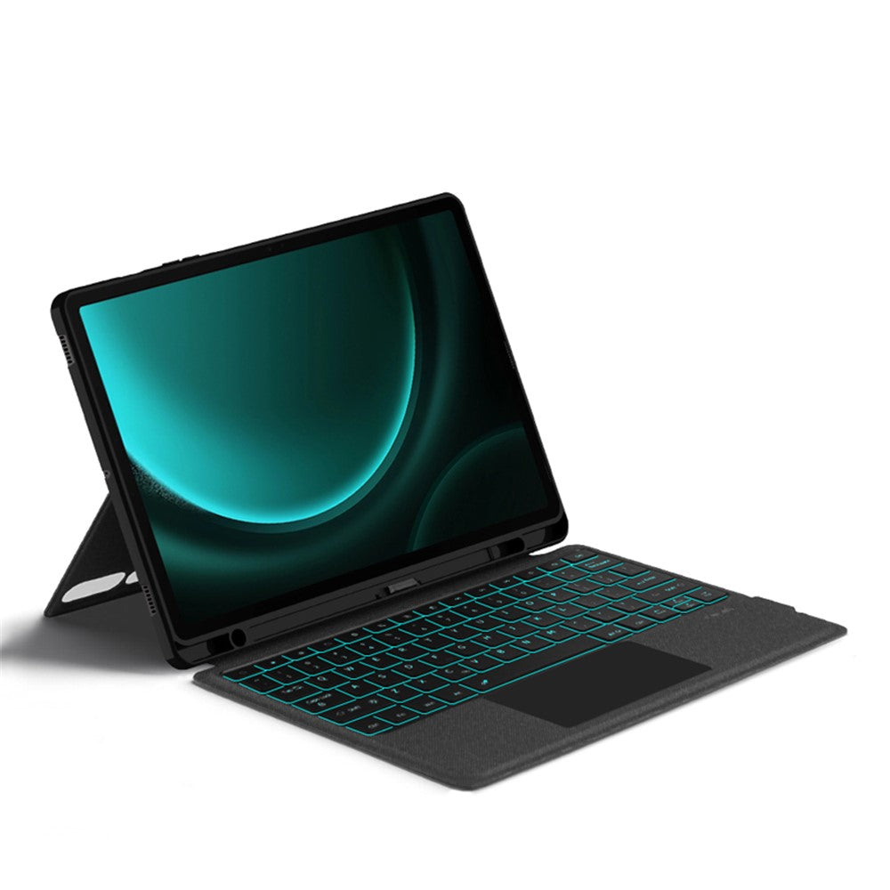 Til Samsung Galaxy Tab S9 FE+ Læderetui + Bluetooth-kompatibelt tastatur med baggrundsbelysning og trackpad