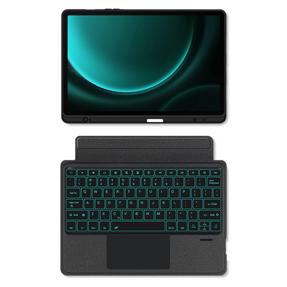 Til Samsung Galaxy Tab S9 FE+ Læderetui + Bluetooth-kompatibelt tastatur med baggrundsbelysning og trackpad