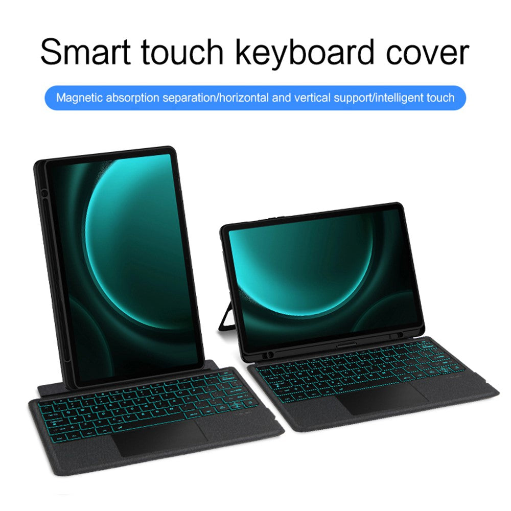 Til Samsung Galaxy Tab S9 FE+ Læderetui + Bluetooth-kompatibelt tastatur med baggrundsbelysning og trackpad