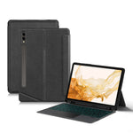 Til Samsung Galaxy Tab S8+ / S7+ / S7 FE Lædercover + Bluetooth-kompatibelt Tastatur med Baggrundsbelysning Trackpad