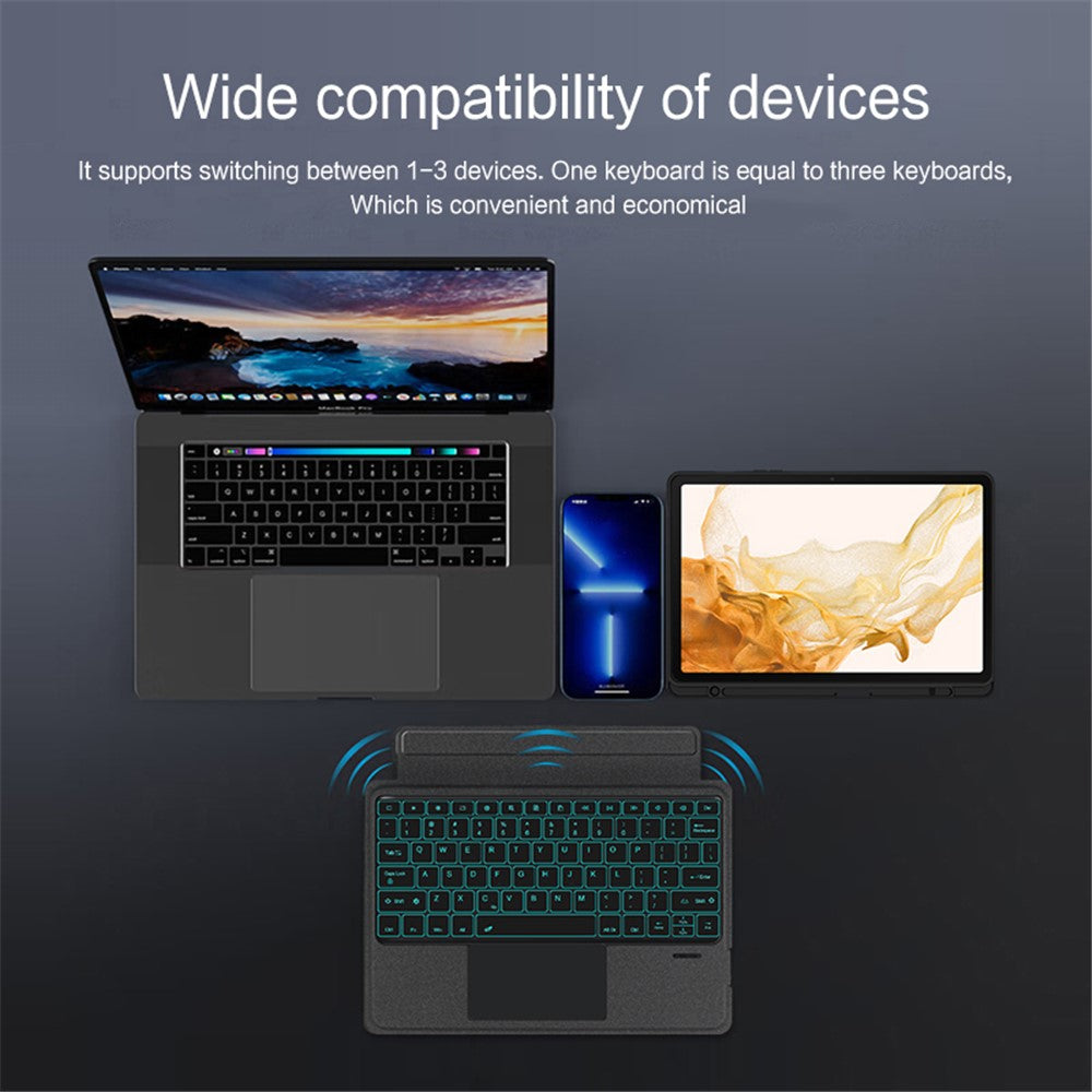 Til Samsung Galaxy Tab S8+ / S7+ / S7 FE Lædercover + Bluetooth-kompatibelt Tastatur med Baggrundsbelysning Trackpad