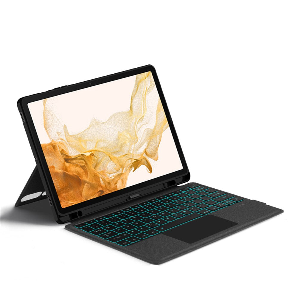 Til Samsung Galaxy Tab S8+ / S7+ / S7 FE Lædercover + Bluetooth-kompatibelt Tastatur med Baggrundsbelysning Trackpad