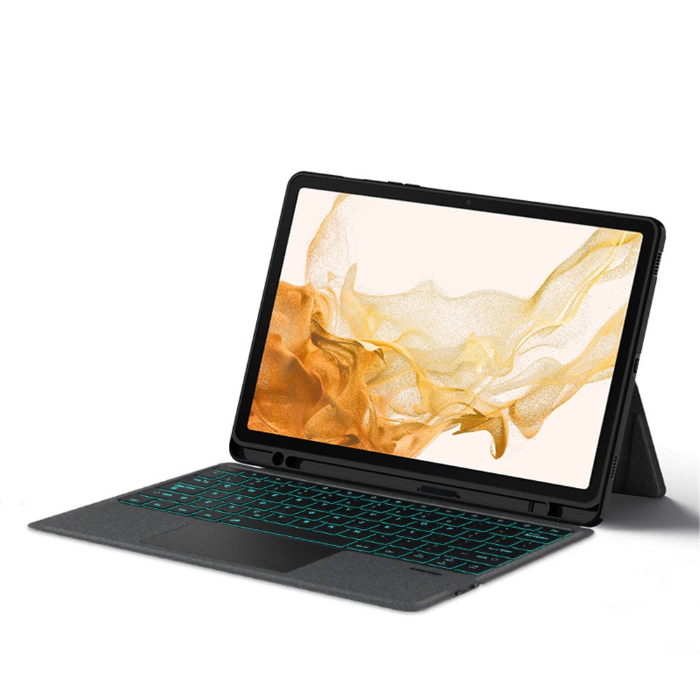Til Samsung Galaxy Tab S8+ / S7+ / S7 FE Lædercover + Bluetooth-kompatibelt Tastatur med Baggrundsbelysning Trackpad