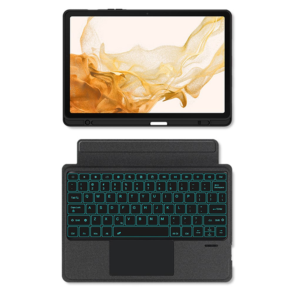 Til Samsung Galaxy Tab S8+ / S7+ / S7 FE Lædercover + Bluetooth-kompatibelt Tastatur med Baggrundsbelysning Trackpad