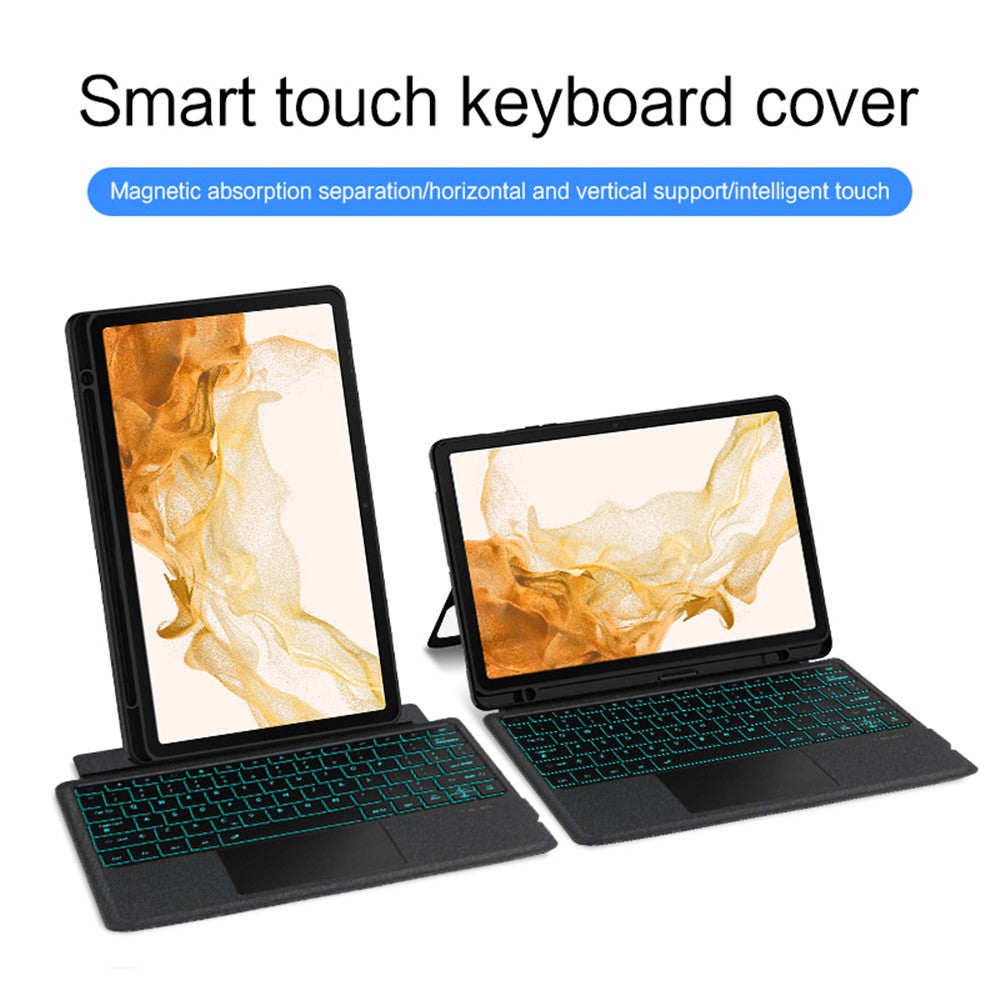 Til Samsung Galaxy Tab S8+ / S7+ / S7 FE Lædercover + Bluetooth-kompatibelt Tastatur med Baggrundsbelysning Trackpad