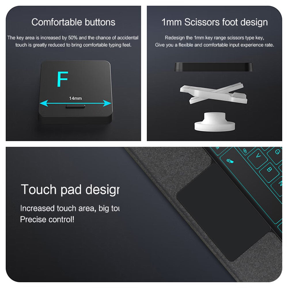Til Samsung Galaxy Tab S8+ / S7+ / S7 FE Lædercover + Bluetooth-kompatibelt Tastatur med Baggrundsbelysning Trackpad