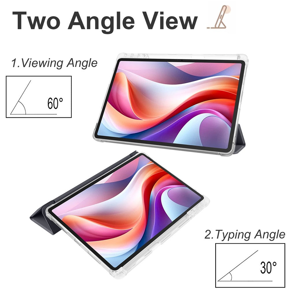 For Lenovo Tab M11 / Xiaoxin Pad 11 2024 Case Tri-fold Transparent Back Auto Sleep / Wake Cover with Pen Slot