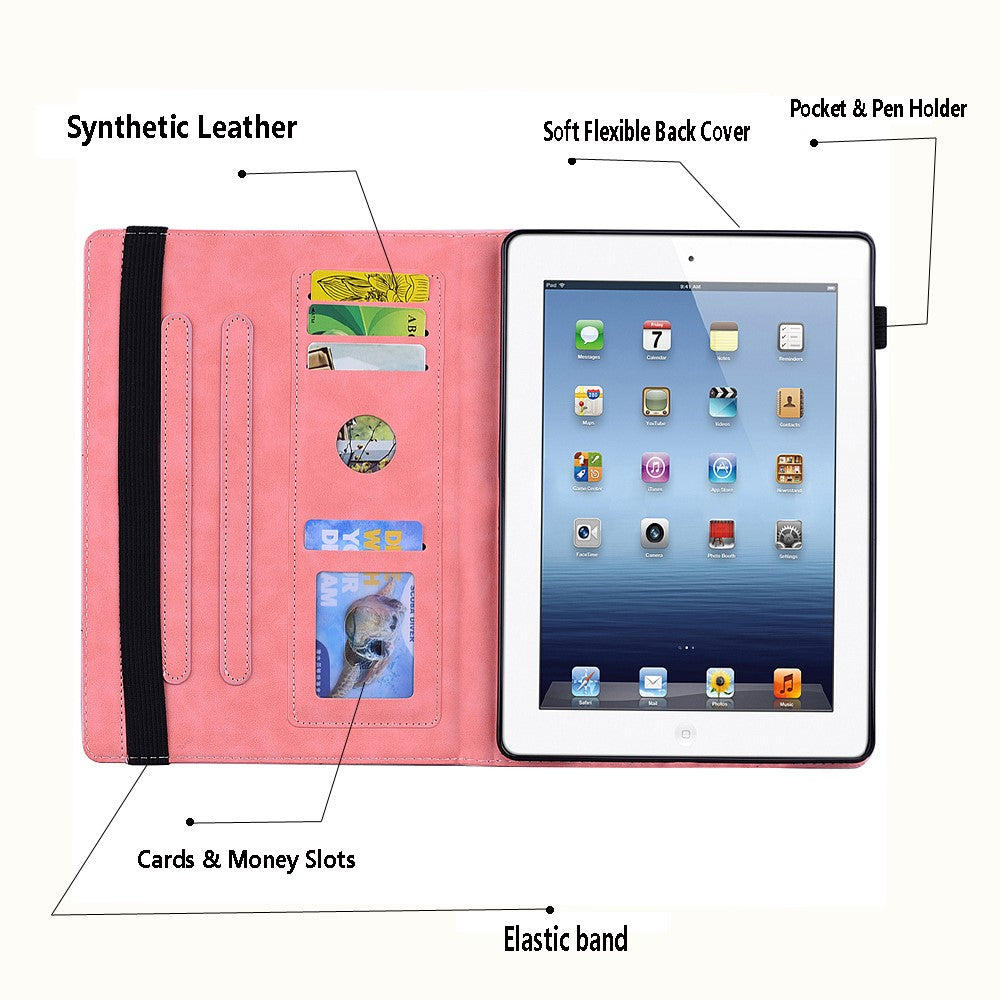 Til Samsung Galaxy Tab S9 FE+ Tablet Cover med Kreditkortholder, Lædercover med Blomstermønster