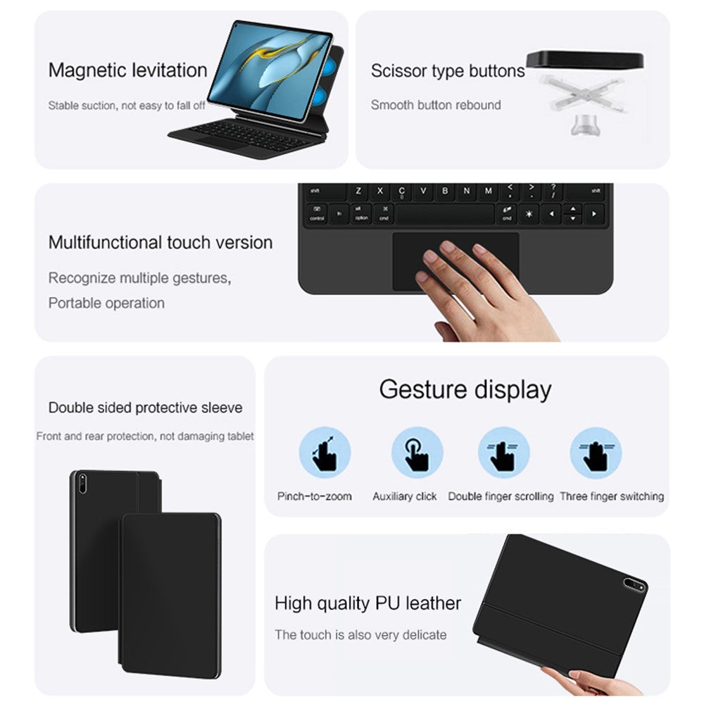 For Huawei MatePad Pro 10.8 (2021) Magnetic Floating Bluetooth-compatible Keyboard + Leather Tablet Case