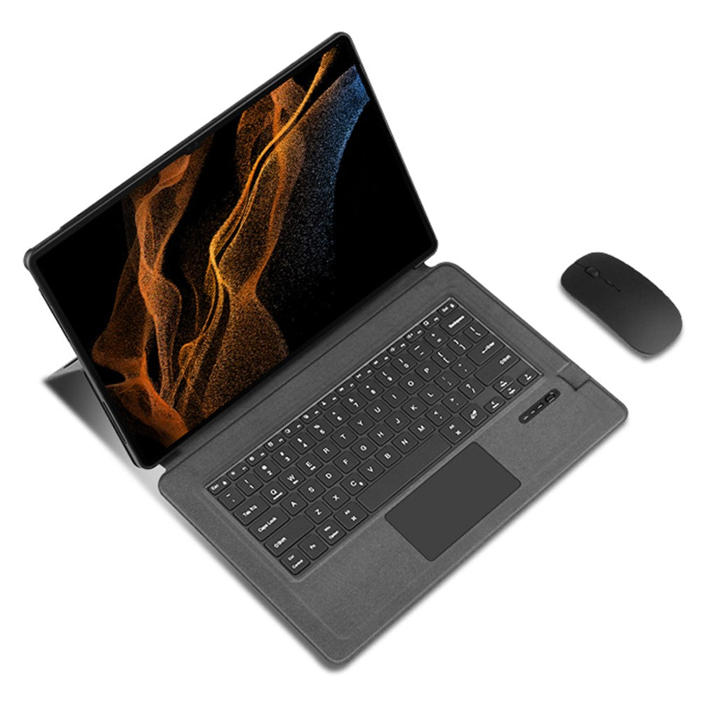 For Samsung Galaxy Tab S10 Ultra / S9 Ultra / S8 Ultra Leather Case + Touchpad Bluetooth-Compatible Keyboard (without Backlit)
