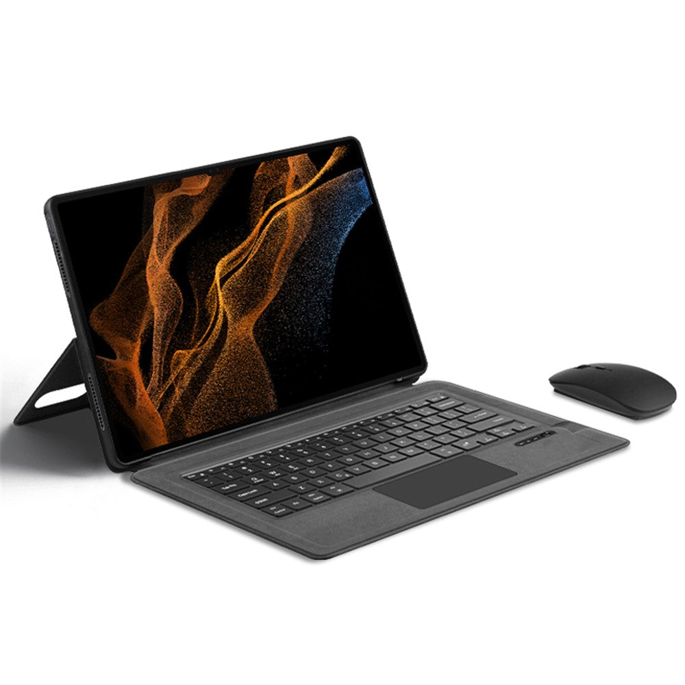 For Samsung Galaxy Tab S10 Ultra / S9 Ultra / S8 Ultra Leather Case + Touchpad Bluetooth-Compatible Keyboard (without Backlit)