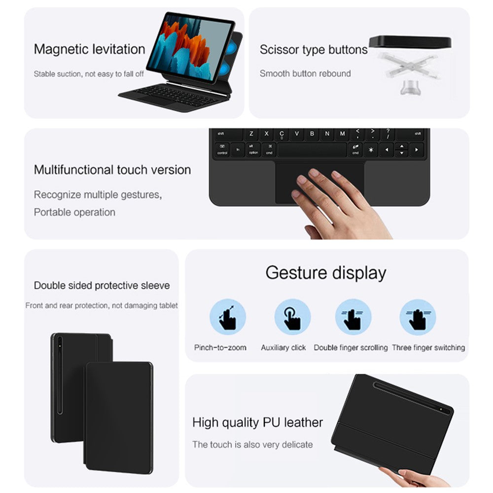 For Samsung Galaxy Tab S10 FE / S9 FE / S9 / S8 / S7 Magnetic Floating Bluetooth-Compatible Keyboard + Leather Tablet Case
