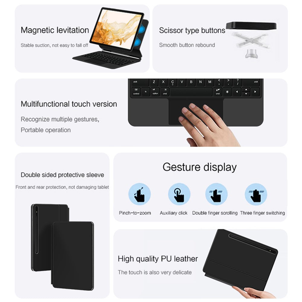 Til Samsung Galaxy Tab S10 FE / S9 FE / S9 / S8 / S7 Magnetisk Flydende Bluetooth-kompatibelt Tastatur + Læder Tablet Etui