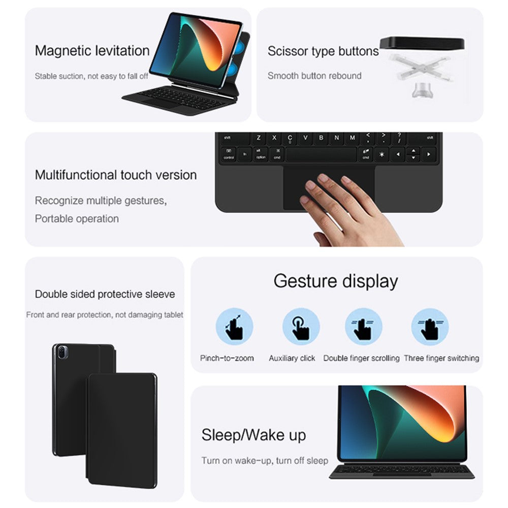 Xiaomi Pad 5 Magnetiskt Flytande Bluetooth-kompatibelt Tangentbord + Läderfodral till Surfplatta