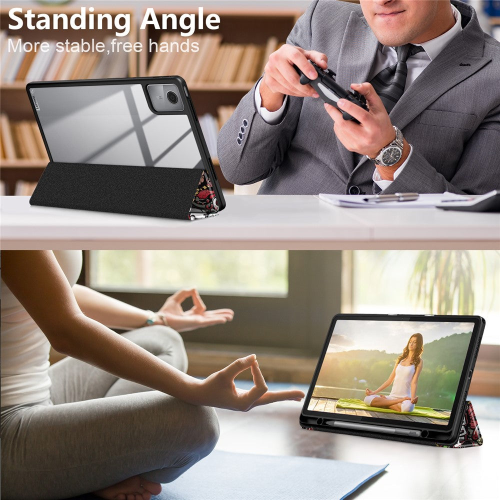 For Lenovo Tab M11 / Xiaoxin Pad 11 2024 330 Case Full-Body Tri-fold Stand Pattern Tablet Smart Cover