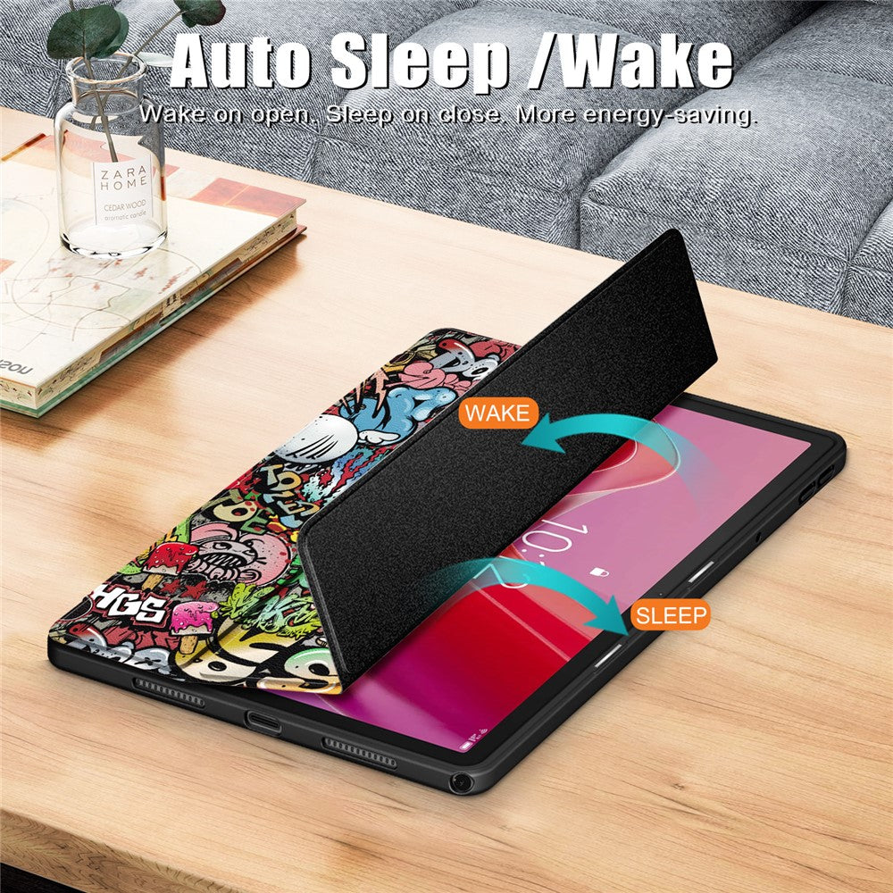 For Lenovo Tab M11 / Xiaoxin Pad 11 2024 330 Case Full-Body Tri-fold Stand Pattern Tablet Smart Cover