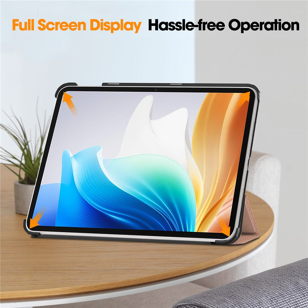 For Oppo Pad Go / Pad Air 2 Case PC+Leather Auto Wake Sleep Protective Shell with Tri-fold Stand