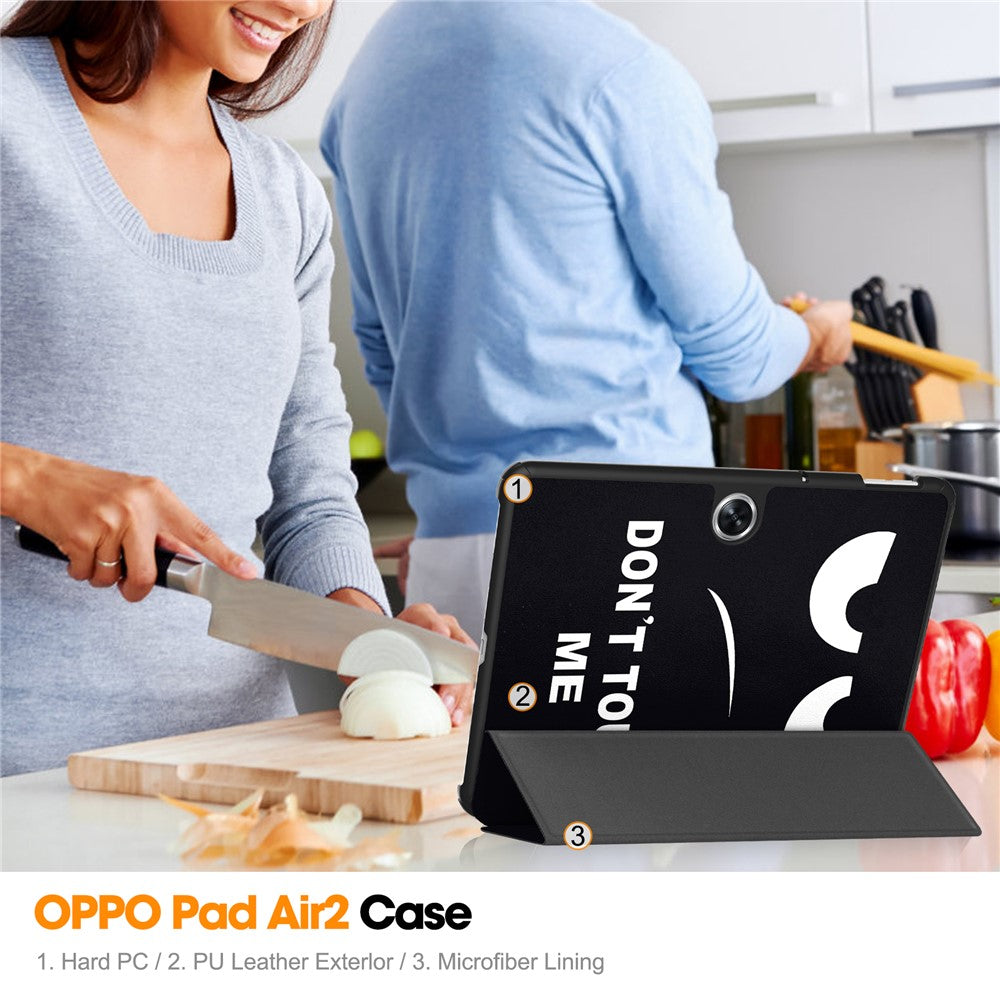 For Oppo Pad Go / Pad Air 2 Tablet Case Trifold Stand Pattern Printing Drop-proof Cover