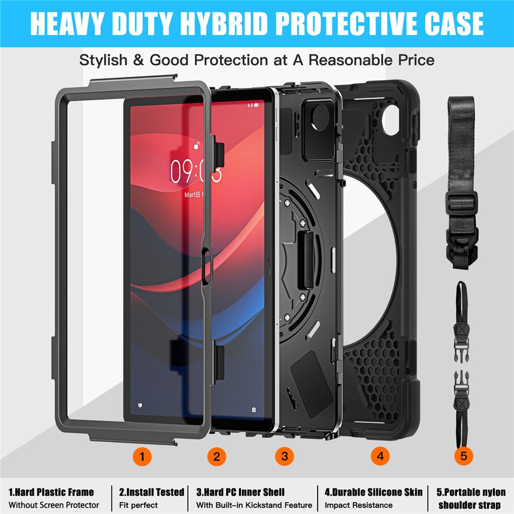 For Lenovo Tab M11 TB-330FU / 331FC / Xiaoxin Pad 11 2024 Case PC+Silicone Tablet Cover with Shoulder Strap