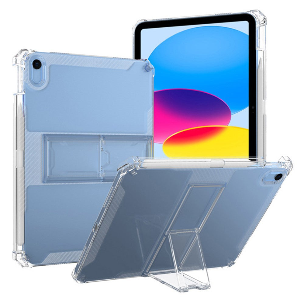 For iPad (2025) / 10.9 (2022) Tablet Case Clear TPU Airbag Corners Drop Protection Cover with PC Kickstand