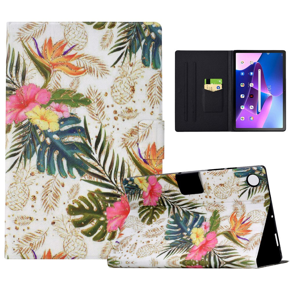Lenovo Tab M10 Plus (3:e generationen) fodral med mönstertryck i PU-läder och smart fodral för surfplattor med korthållare