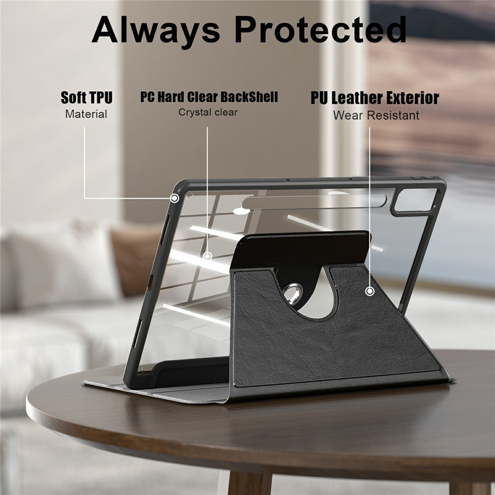 Lenovo Tab P12 TB371FC-skal i läder + akryl + TPU-stativ för surfplatta med automatisk väckning / viloläge