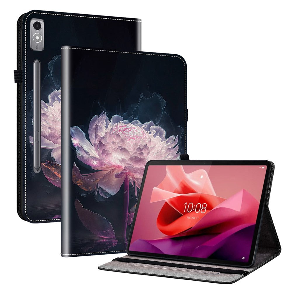 Lenovo Tab P12-fodral Mönstertryck Kortplatser Surfplatta Skal med Hopfällbart Stativ