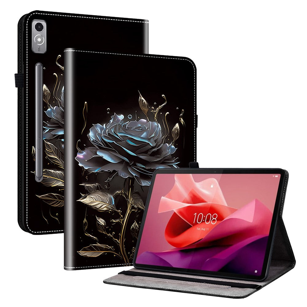 Lenovo Tab P12-fodral Mönstertryck Kortplatser Surfplatta Skal med Hopfällbart Stativ