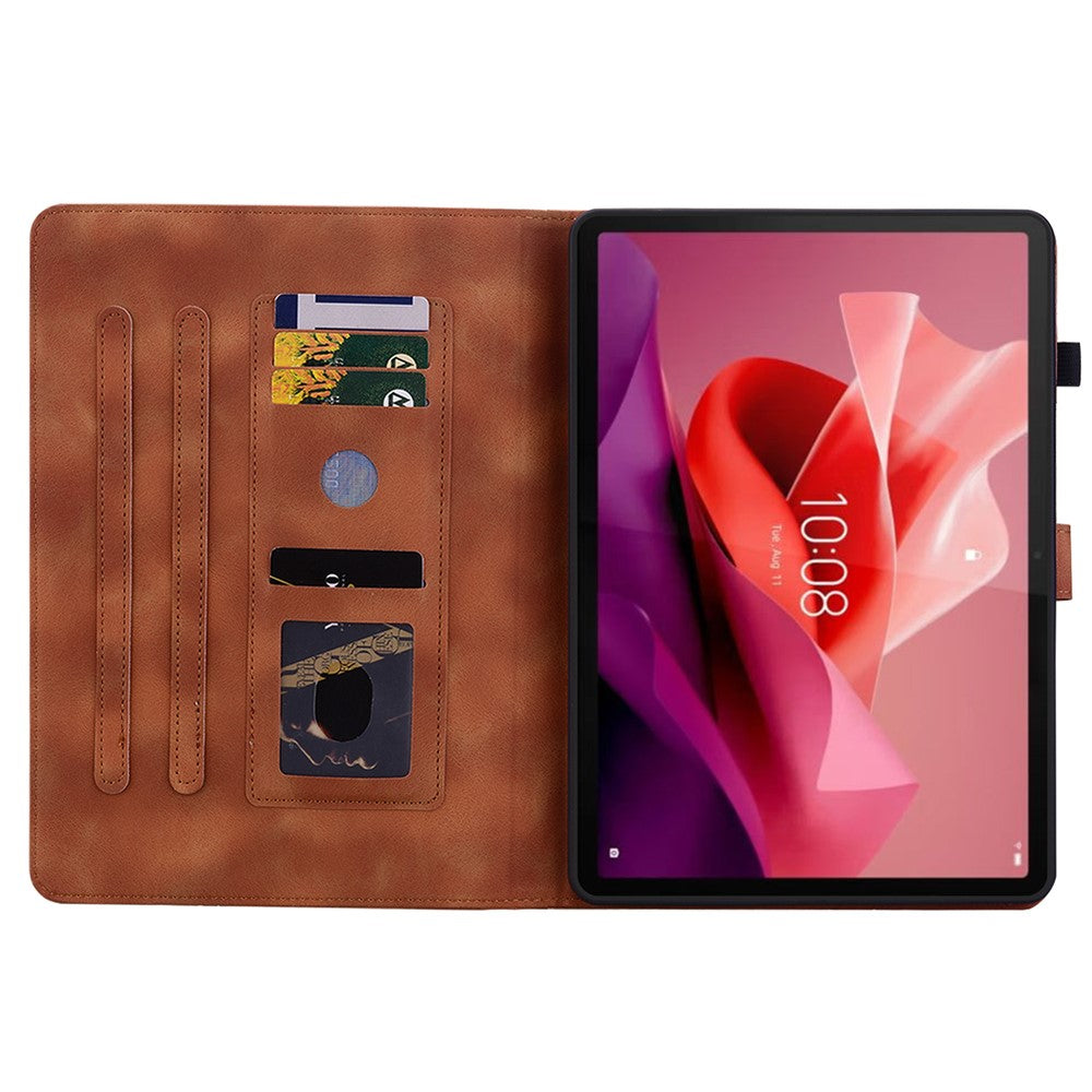Läderfodral till Lenovo Tab P12, Lily Flower, med stativ och korthållare.
