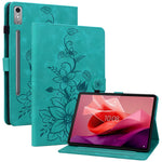 Läderfodral till Lenovo Tab P12, Lily Flower, med stativ och korthållare.
