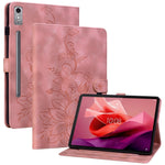 Läderfodral till Lenovo Tab P12, Lily Flower, med stativ och korthållare.