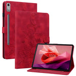 Läderfodral till Lenovo Tab P12, Lily Flower, med stativ och korthållare.