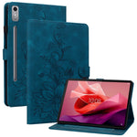 Läderfodral till Lenovo Tab P12, Lily Flower, med stativ och korthållare.
