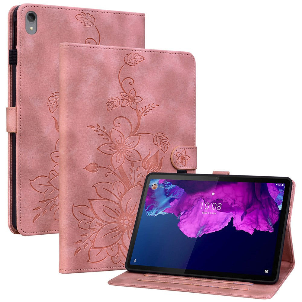 For Lenovo Tab P11 TB-J606F Leather Case Card Slots Lily Flower Pattern Tablet Cover