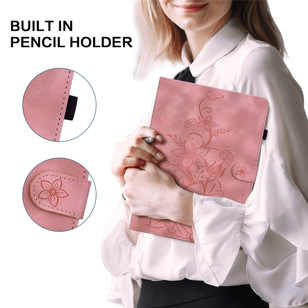 For Lenovo Tab P11 TB-J606F Leather Case Card Slots Lily Flower Pattern Tablet Cover