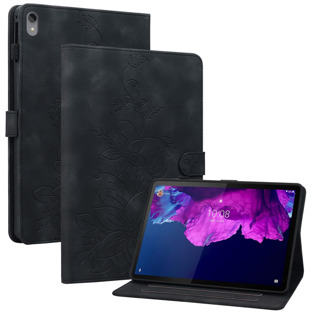 For Lenovo Tab P11 TB-J606F Leather Case Card Slots Lily Flower Pattern Tablet Cover