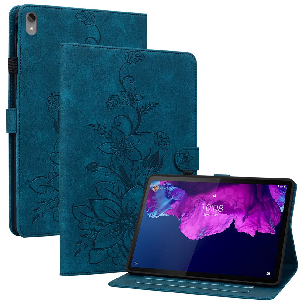 For Lenovo Tab P11 TB-J606F Leather Case Card Slots Lily Flower Pattern Tablet Cover