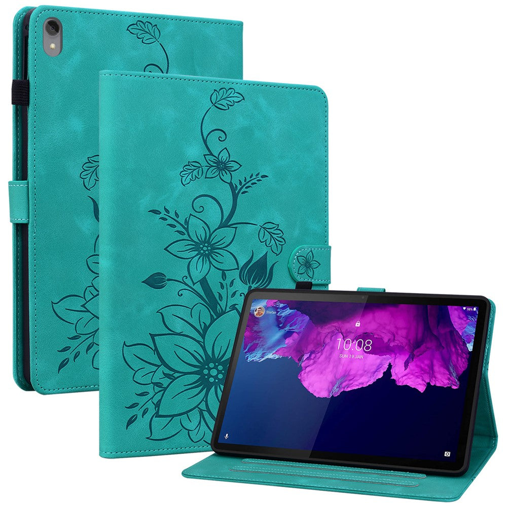 For Lenovo Tab P11 TB-J606F Leather Case Card Slots Lily Flower Pattern Tablet Cover