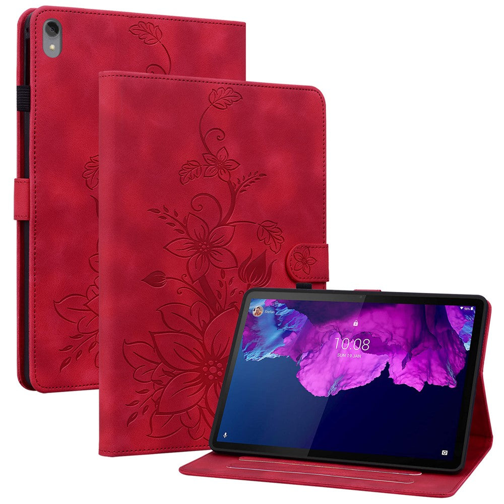 For Lenovo Tab P11 TB-J606F Leather Case Card Slots Lily Flower Pattern Tablet Cover
