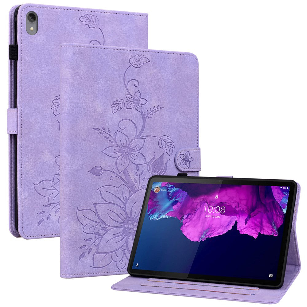 For Lenovo Tab P11 TB-J606F Leather Case Card Slots Lily Flower Pattern Tablet Cover
