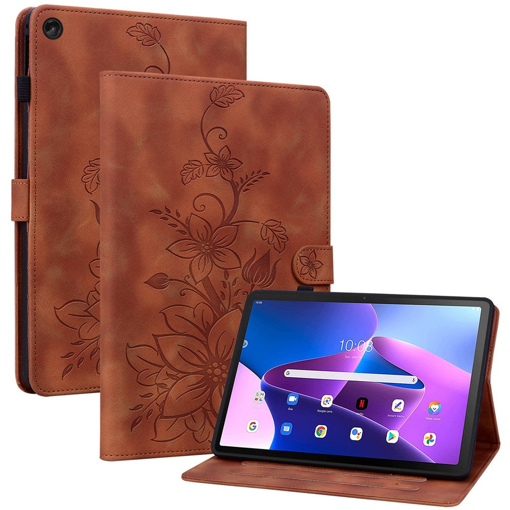 For Lenovo Tab M10 Plus (3rd Gen) Case Lily Flower Design PU Leather Folio Stand Cover