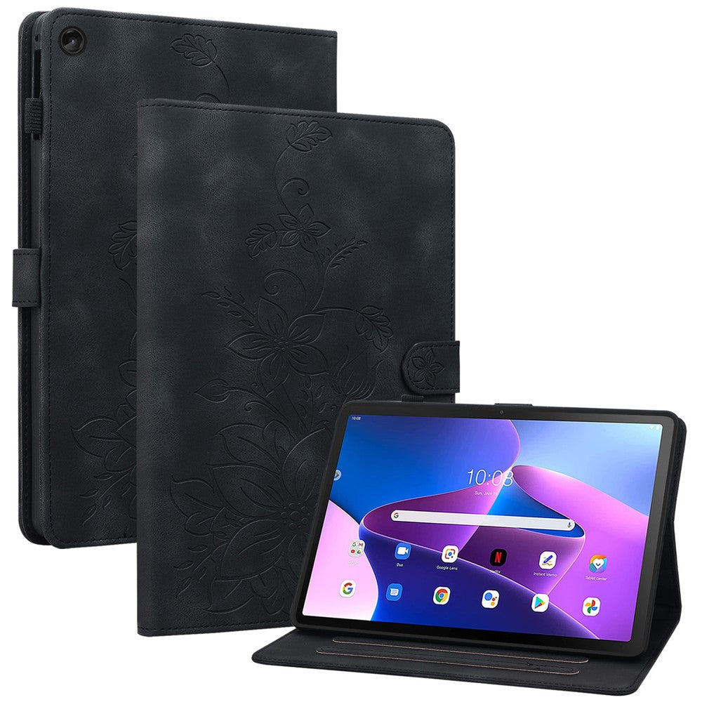 For Lenovo Tab M10 Plus (3rd Gen) Case Lily Flower Design PU Leather Folio Stand Cover