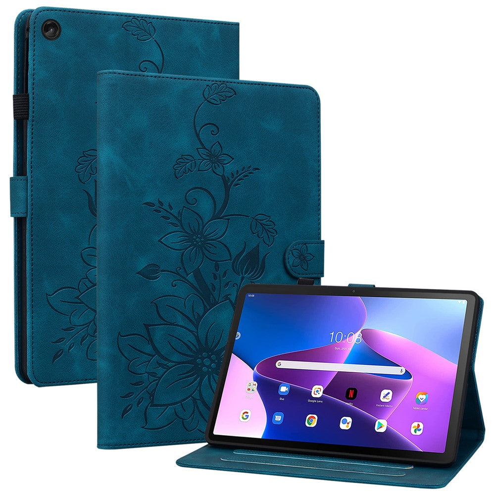 For Lenovo Tab M10 Plus (3rd Gen) Case Lily Flower Design PU Leather Folio Stand Cover
